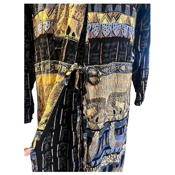 Vtg Boho Cheetah Artsy Eclectic Lagenlook Midi Dress Size S Egyptian Indie - Picture 4 of 7